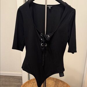 Guess Black Lace-Up Bodysuit Size Large